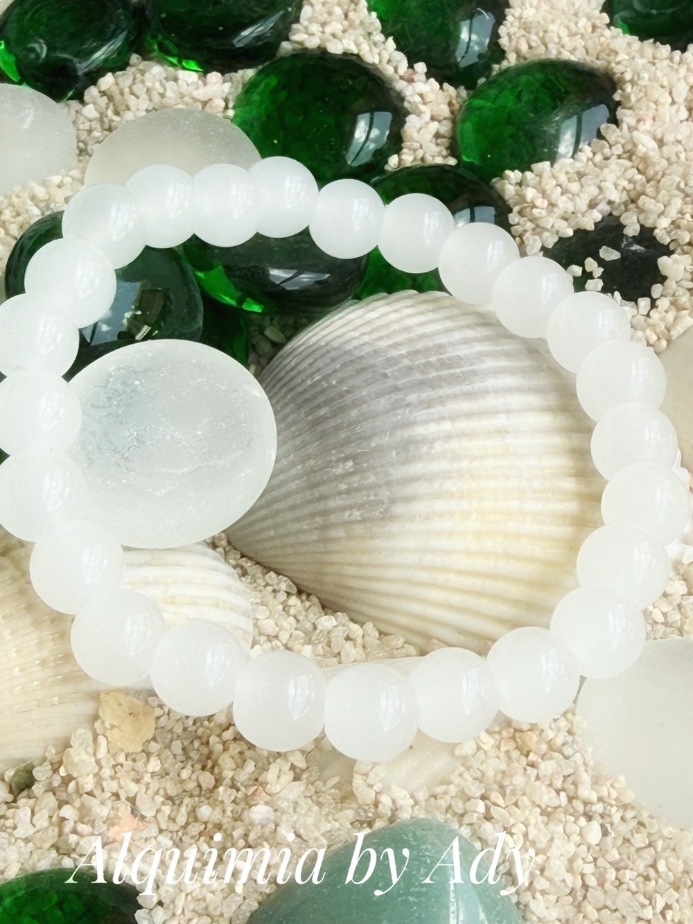 Alquimia White Bead Stretch Bracelet